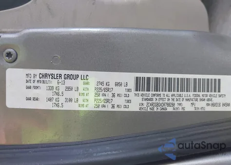 2013 Dodge Grand Caravan Se из США, поврежденный, VIN 2C4RDGBGXDR788280